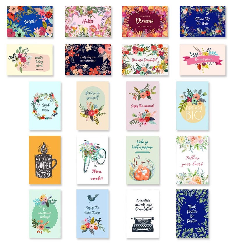 Postcard Fair ENCOURAGING quotes postcard set of 20 identical postcards. Encouragement and support phrases post cards. Made in USA. - Image 1